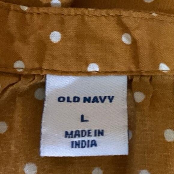 Old Navy Women Yellow Polka Dot Short Sleeve Band Collared Button Up Shirt Top L - Picture 3 of 4